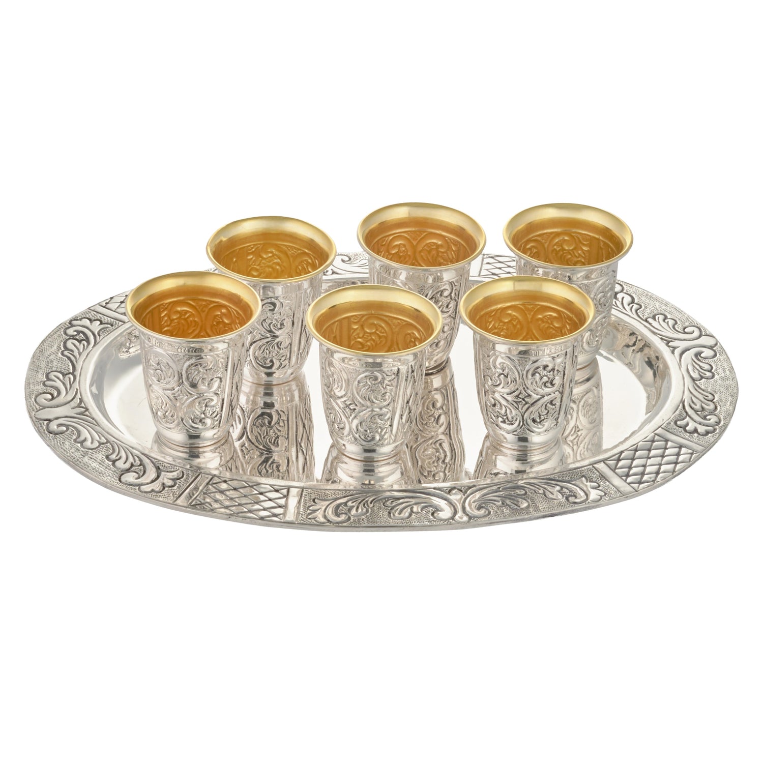 סט ליקר כסף 925 - 6 כוסות ומגש - מהדורת חג