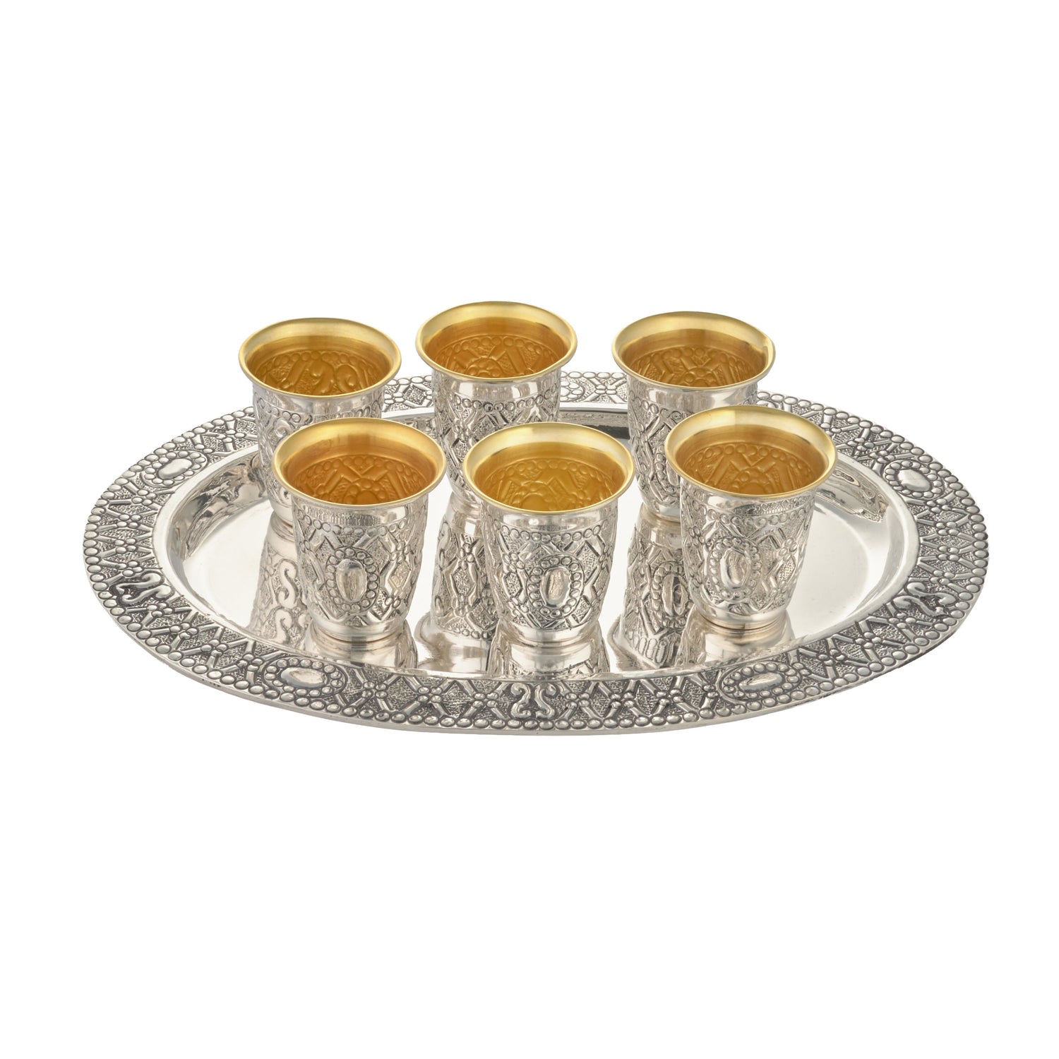 סט ליקר כסף 925 - 6 כוסות ומגש תואם