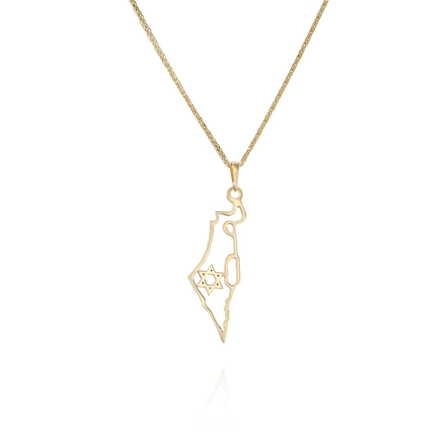 שרשרת מפת ישראל ומגן דוד בזהב 14K או 18K