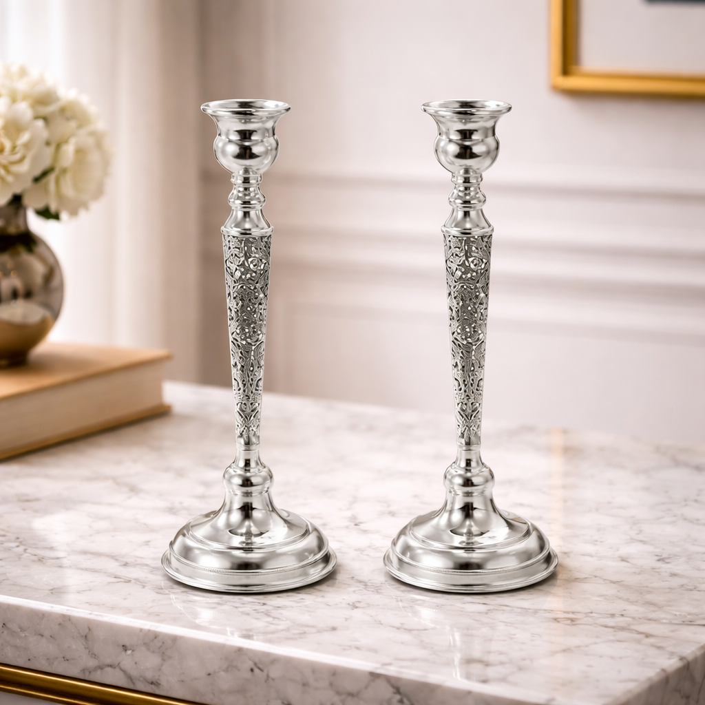 פמוטי שבת כסף 925 עבודת פיליגרן פתוחה