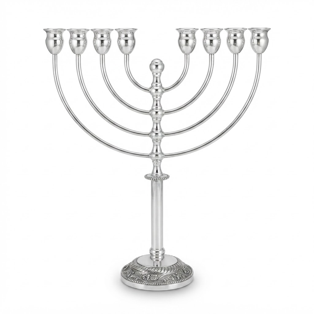 חנוכייה חברון עיצוב מסורתי ציפוי כסף