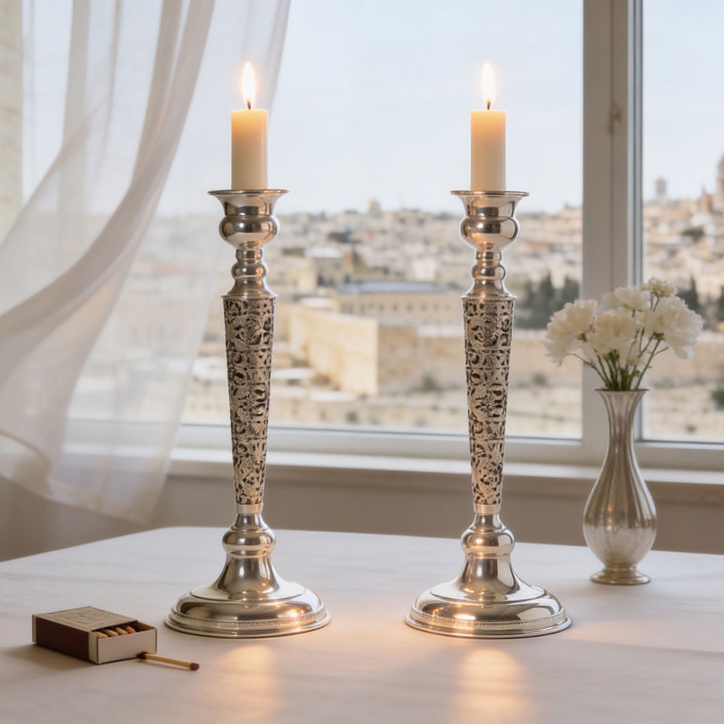 פמוטי שבת כסף 925 עבודת פיליגרן פתוחה