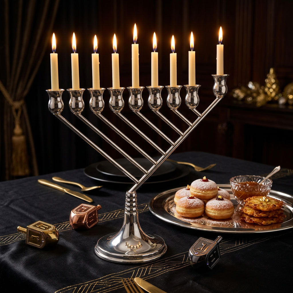 חנוכייה כסף 925 עיצוב קלאסי עבודת יד