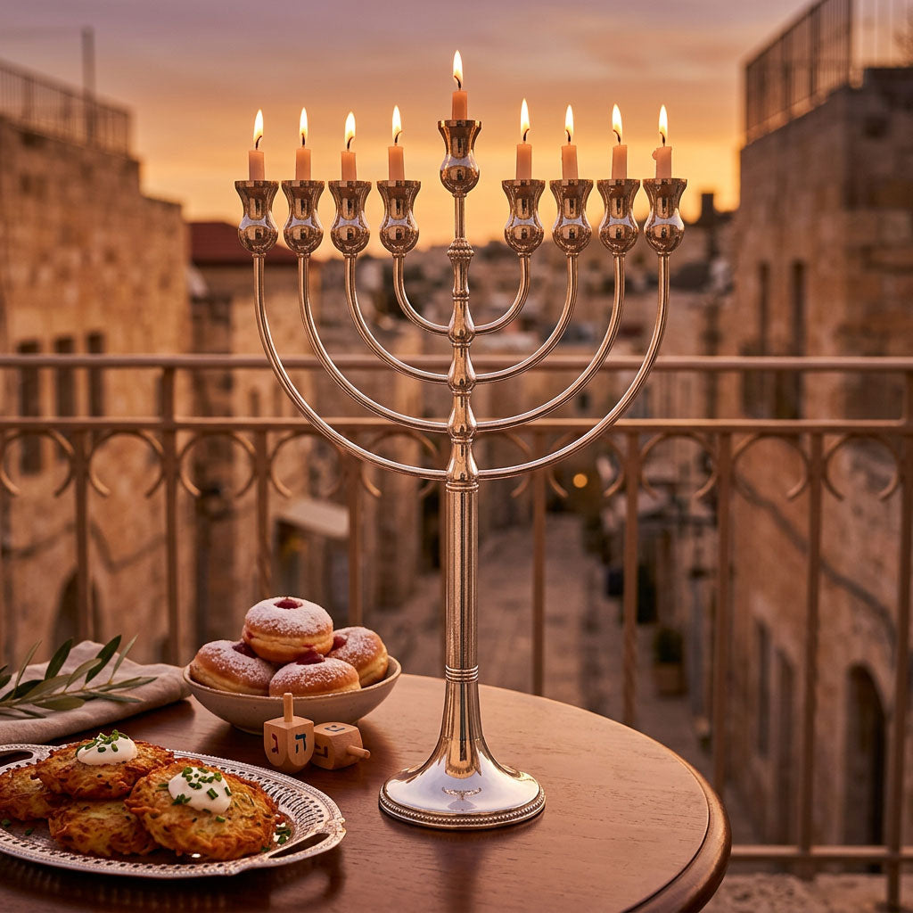 חנוכייה כסף 925 קנים מעוגלים עיצוב אלגנטי