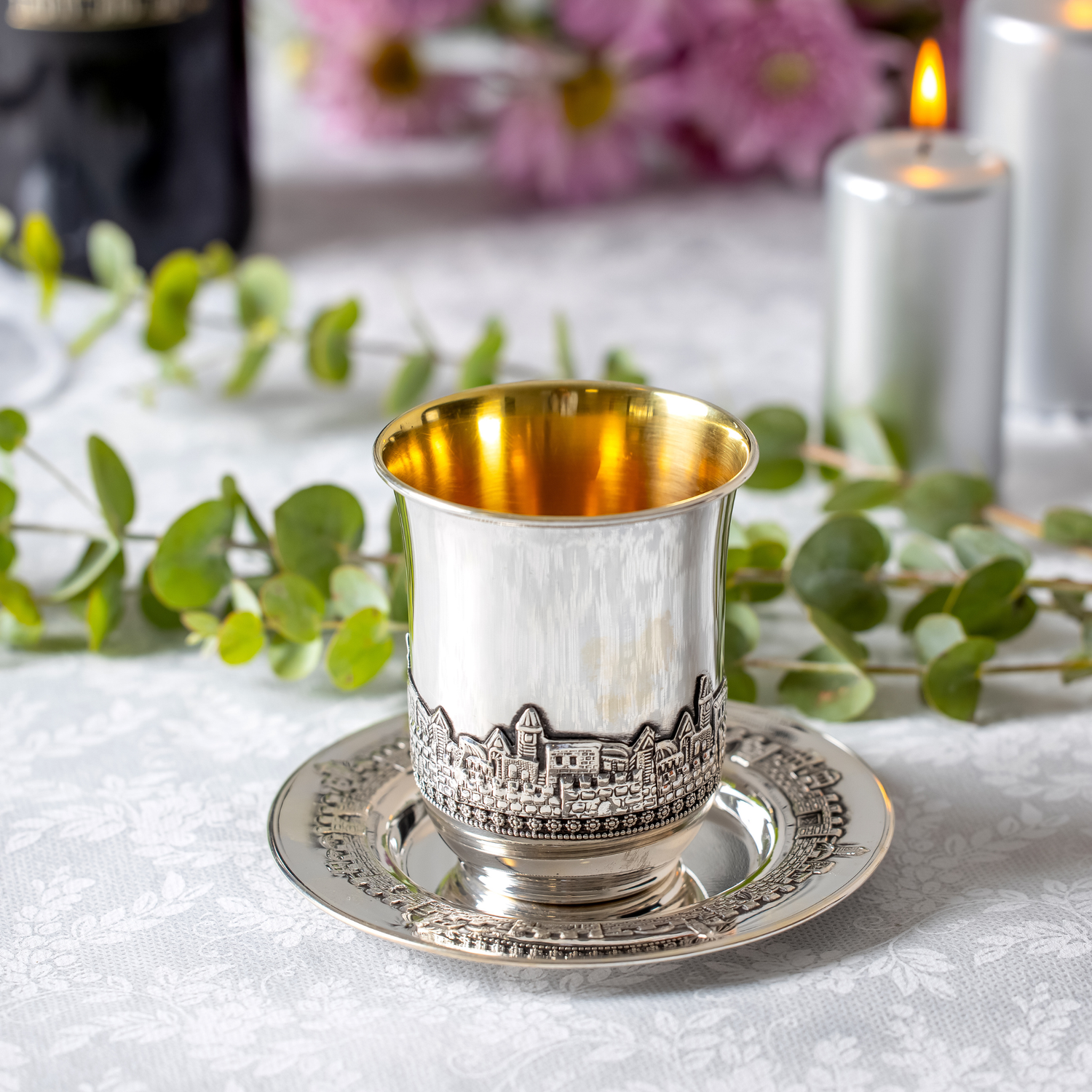 כוס קידוש יפה נוף - כסף 925 קו הרקיע של ירושלים